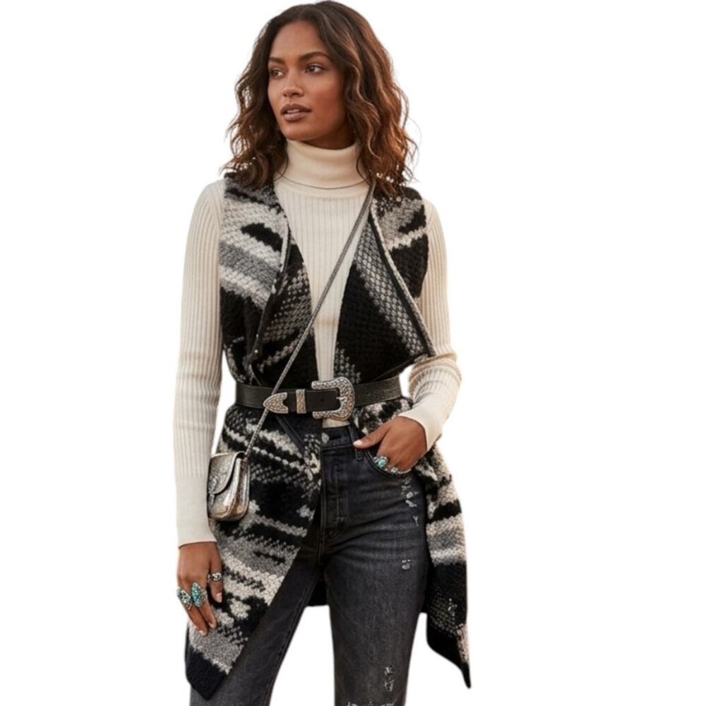 Anthropologie Guest Editor Southwest Boho Rustic Blanket Vest Black White Small